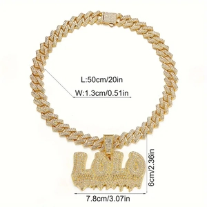 Iced out gold Cuban link chain with LOLO letter pendant for men and women hip hop style