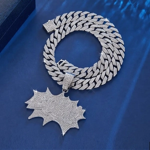 Iced out hip hop Cuban link chain necklace with sparkling full paved stones on large pendant
