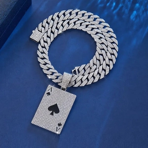 Iced out Ace of Spades poker pendant with silver cuban link chain for hip hop style