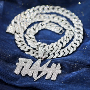 Hip Hop Iced Out FLASH Letter Pendant Necklace Alloy Rhinestone Lightning Bolt Cuban Link Chain For Men Women Streetwear Jewelry