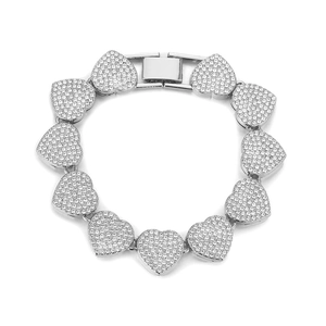 Bracelet chaîne à maillons en cœur argenté serti de strass brillants pour femme