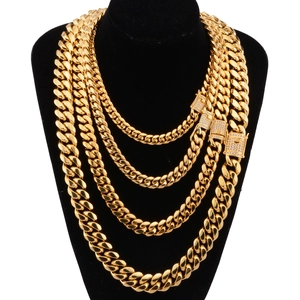 Ensemble de colliers maille cubaine dorés avec fermoirs sertis de strass hip hop