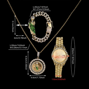 Detailansicht der vergoldeten St. Judas Kette mit Uhr und Panzerarmband mit Diamanten