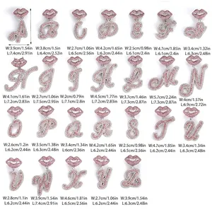 Hip Hop Initial Letter Pendant Necklace Alloy Full Rhinestone Cuban Link Chain Pink Lips Pendant Fashion Jewelry For Men Women