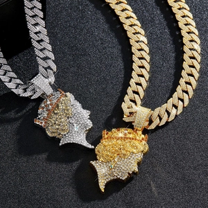 Hip hop layered Cuban chains with iced-out queen crown pendants in gold and silver