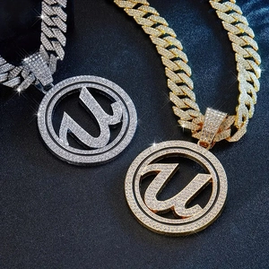 Hip Hop Iced Out Letter U Pendant Necklace Alloy Rhinestone Cuban Link Chain Jewelry For Men Women Nightclub Streetwear Accessory