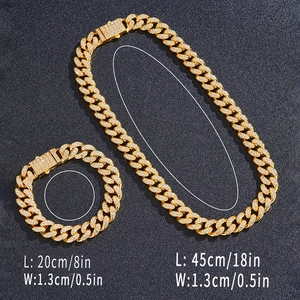 Spécifications de taille pour l'ensemble collier et bracelet Cuban Link de 13mm