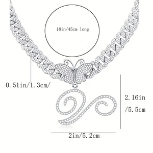 Pendentif lettre W glacé avec chaîne cubaine et boucle papillon pour femmes et hommes