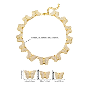 Collier ras du cou papillon à la mode avec strass brillants en finition dorée