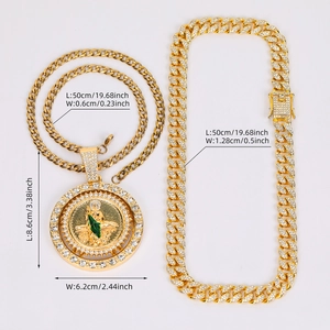 Gold Cuban link necklace set with 3D Saint Jude pendant and iced out details