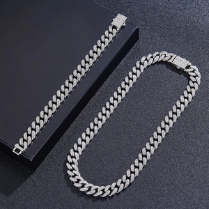 Duo de Bijoux Chaîne à Maillons Cubains Iced Out Hip Hop Collier Et Bracelet en Alliage Et Strass pour Hommes Femmes