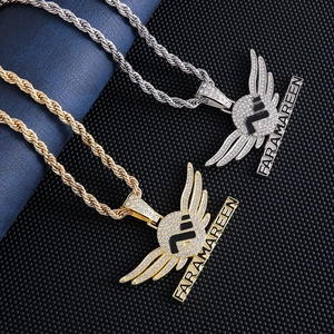 Hip Hop Legierung Flügel Buchstaben Strass Anhänger Halskette Mit Kordelkette Gold Silber Strass Eingelegt Modeschmuck Für Damen Herren