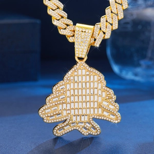 Collier Pendentif Sapin de Noël Strass Iced Out Hip Hop Chaîne Gourmette Alliage Or Argent Bijoux pour Hommes Femmes
