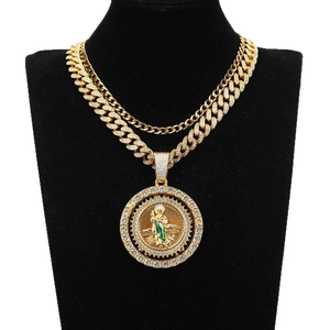 Hip hop 18k gold plated Cuban chain necklace with iced out St. Jude religious pendant