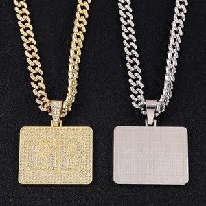 Collana con Pendente Quadrato in Lega e Strass Hip Hop Con Catena Cubana Oro Argento Gioielli con Lettere Personalizzate Uomo Donna