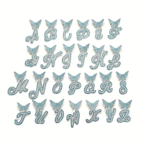 Full set of 26 butterfly letter pendants with blue and white crystals in hip hop style