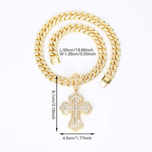 Collana cubana hip hop con grande pendente a croce di strass per uomo alla moda