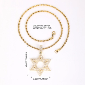 Halskette mit Hexagramm-Stern-Anhänger aus Gold mit Seilkette und klaren Zirkonia-Steinen