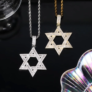 Hip Hop Davidsstern Anhänger Halskette Kupfer Zirkonia Hexagramm Stern Schmuck Kordelkette Für Herren Damen Geschenk
