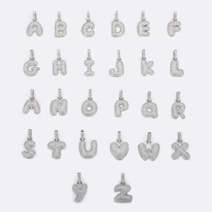 Iced out silver finish 26 initial letters and heart pendants with pavé zircon stones