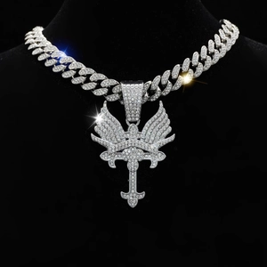 Hiphop Iced Out Kruis Vleugels Hanger Ketting Legering Strass Cubaanse Schakelketting Mode Sieraden Voor Mannen Vrouwen