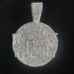 Hip hop silver color circular pendant necklace with iced out crystals and money letters