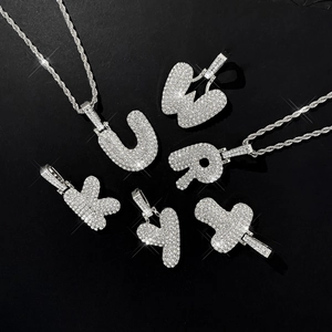 Iced out silver letter pendants with zircon stones on twisted rope chain necklaces