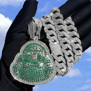 Hip Hop Iced Out Colorful Buddha Pendant Necklace For Men Women Alloy Rhinestone Cuban Link Chain Bracelet Jewelry Collection