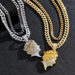 Iced Out Queen Kopf Anhänger Halskette Hip Hop Legierung Strass Panzerkette Für Unisex Street Fashion Schmuck Geschenk