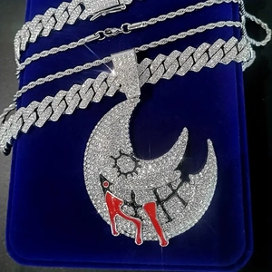 Hip Hop Mond Anhänger Halskette Set Legierung Strass Panzerkette Seilkette Gothic Streetwear Schmuck Geschenk Herren Damen