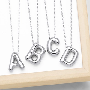 Balloon Alphabet Letter Pendant Necklace Stainless Steel 3D Bubble Initial Jewelry For Women Men Gift Gold Silver