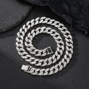 Hip Hop Iced Out Κουβανέζικη Αλυσίδα Κολιέ από Κράμα Με Στρας Κοσμήματα για Άνδρες Γυναίκες Δώρο Μόδας Χρυσό Ασημί