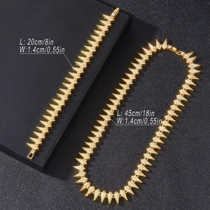 Hip hop panther necklace and bracelet set in gold finish with sparkling rhinestones