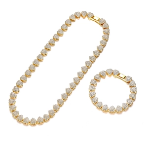 Ensemble collier et bracelet maille cubaine cœur glacé avec finition plaquée or luxe