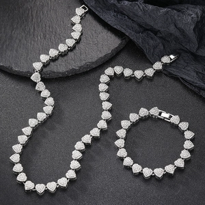 Collier Et Bracelet Chaîne Cubaine en Forme de Cœur en Alliage de Strass pour Hommes Femmes Bijoux de Mode Style Hip Hop