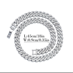 Collana hip hop Cuban Link da uomo 11mm con strass argentati e maglia larga