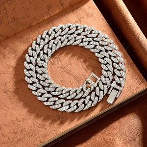 Collana da Uomo Hip Hop con Maglia Cubana in Acciaio Inossidabile e Pavé di Strass Argento Gioielli alla Moda per Feste
