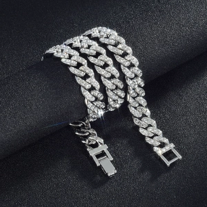 Collana cubana da uomo argento 11mm con cristalli scintillanti a taglio pieno