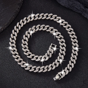 Hip Hop Double Row Rhinestone Cuban Link Chain Necklace For Men Women Iced Out Alloy Pave Necklaces Streetwear Jewelry Gift