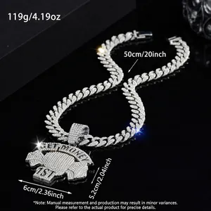 Chaîne cubaine hip-hop avec pendentif GET MONEY serti de strass, longueur 50cm, fini argent