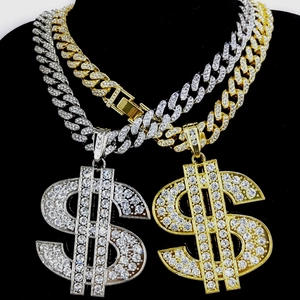 Collana Con Ciondolo Segno del Dollaro Hip Hop Con Catena Maglia Cubana Lega Strass Esagerata Donna Uomo Gioielli