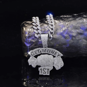 Collier Pendentif Alphabet Iced Out Get Money 1st Hip Hop Alliage Strass Chaîne Cubaine pour Hommes Femmes Or Argent Bijoux