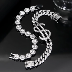 Hip Hop Iced Out Dollarzeichen Panzerkette Armband Und Tenniskette Zinklegierung Strass Unisex Trendy Punk Schmuck