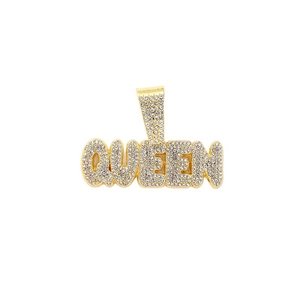 Collier hip hop doré avec pendentif lettres QUEEN brillant et pavage de strass éclatants