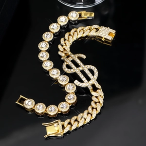 Goldenes Hip-Hop-Schmuckset mit Dollar-Anhänger und glänzender Cuban-Gliederkette