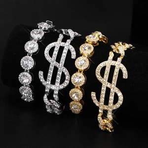 Iced-out Panzerarmbänder mit Dollarzeichen-Anhänger in Gold und Silber Optik