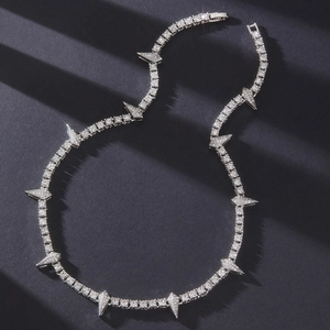 Iced Out Spiked Tennis Chain Necklace Hip Hop Rhinestone Alloy Spiky Punk Rock Streetwear Jewelry For Men Women Gift