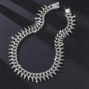 Collana cubana 20mm argento con diamanti e punte stile hip-hop e streetwear creativo