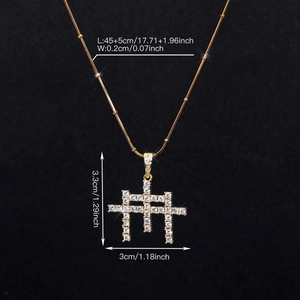 Collier hip hop avec pendentif croix serti de zircons et chaîne plaquée or pour homme