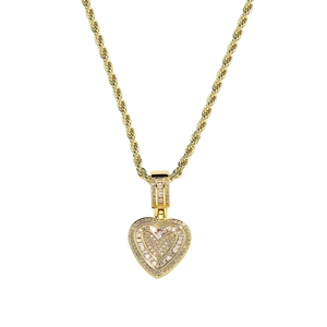 Hip hop heart pendant necklace in gold-tone copper with full cubic zirconia stones